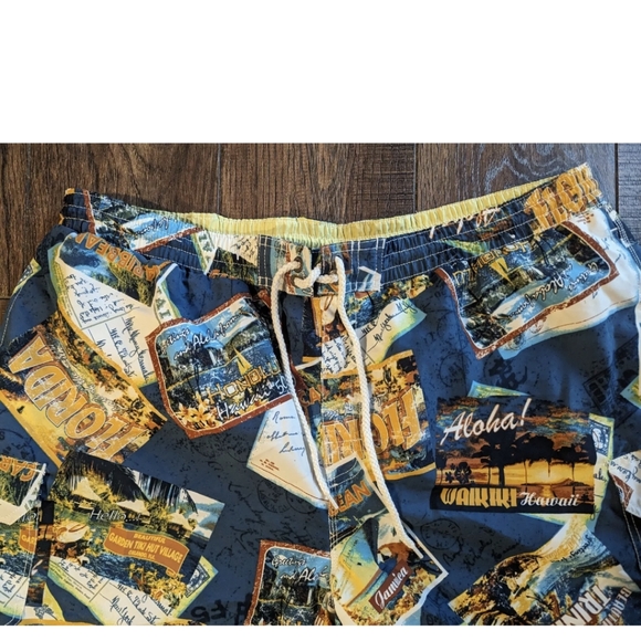 Caribbean Joe Swim Trunks XXL Mesh Lining Cargo Pockets - Hawaii Postcard Print. - Picture 2 of 16